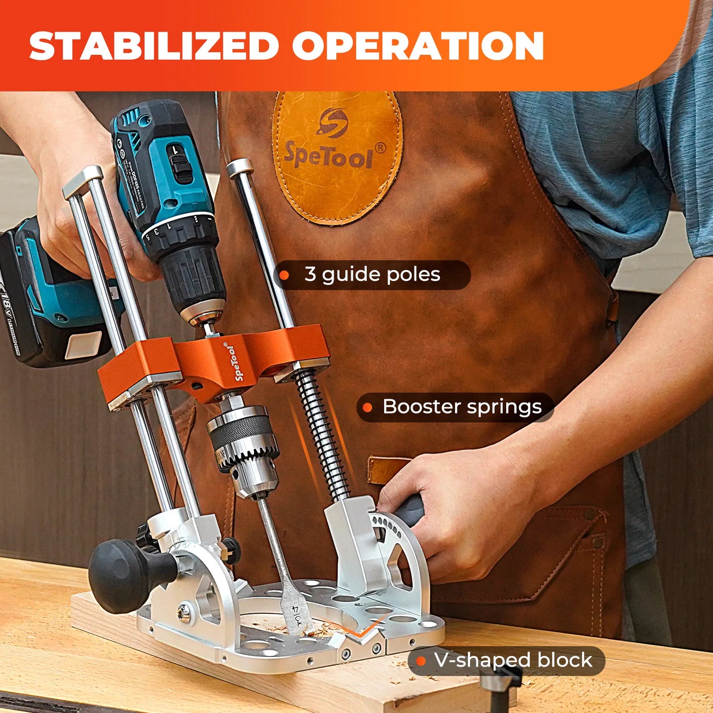 SpeTool Heavy-Duty Aluminium Base Portable Drill Guide – 0.05mm Precision, Precision and Adjustable 0–60° Multi-Angle Drilling,