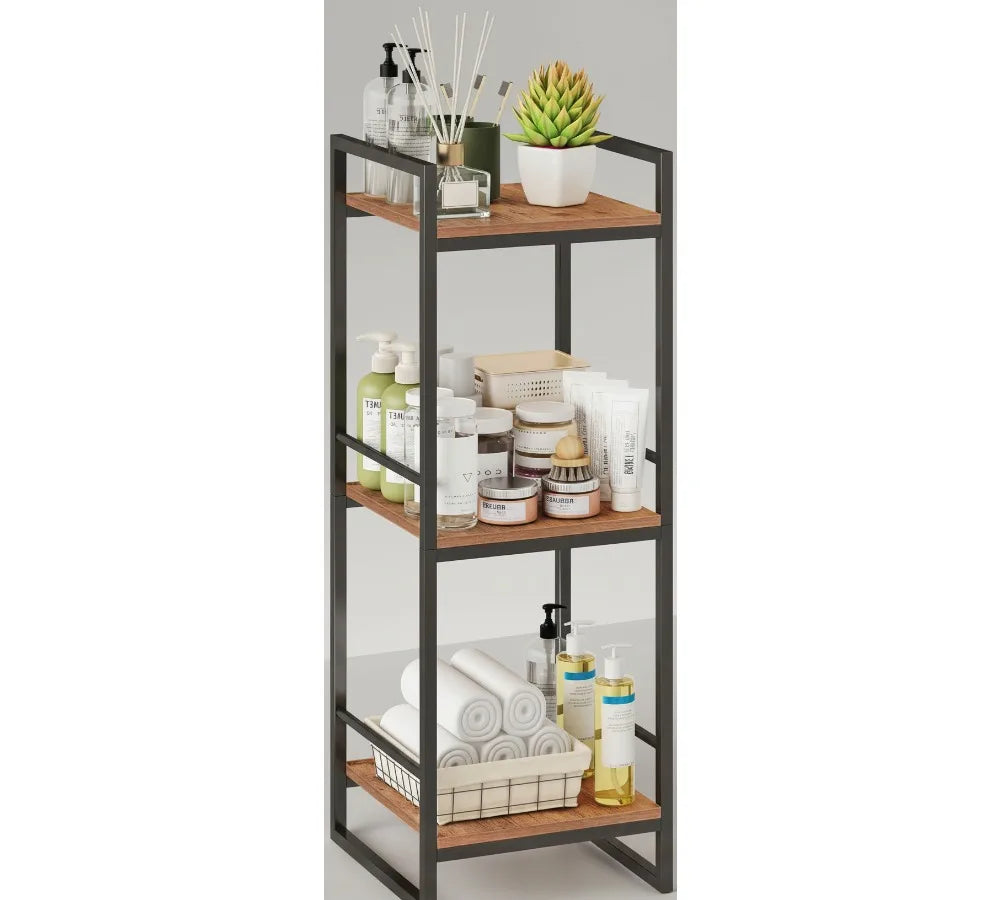 3-Tier Metal Corner Shelf, Rustic Brown Bathroom Storage Rack with 30lbs Capacity, Space-Saving Organizer for Home