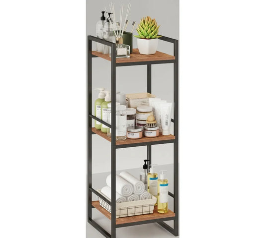 3-Tier Metal Corner Shelf, Rustic Brown Bathroom Storage Rack with 30lbs Capacity, Space-Saving Organizer for Home