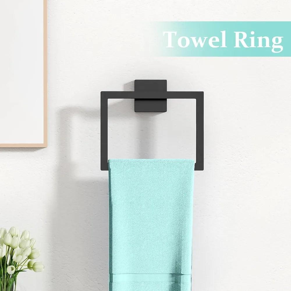 Stainless Steel Wall-Mounted Towel Rack, 24 Inch Matte Black Bathroom Hardware Set with Towel Bar for Modern Home Decor