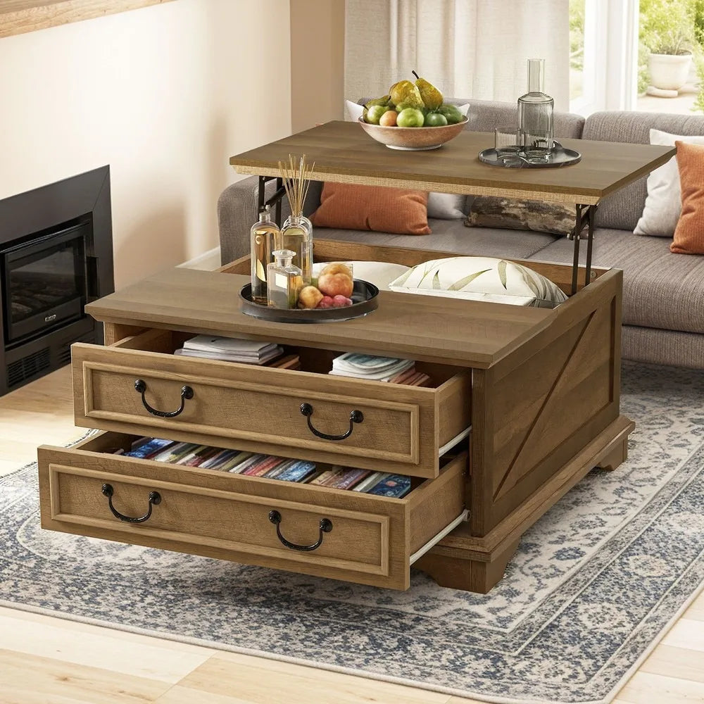 Farmhouse Square Lift-Top Coffee Table Large with Hidden Compartment Living Room