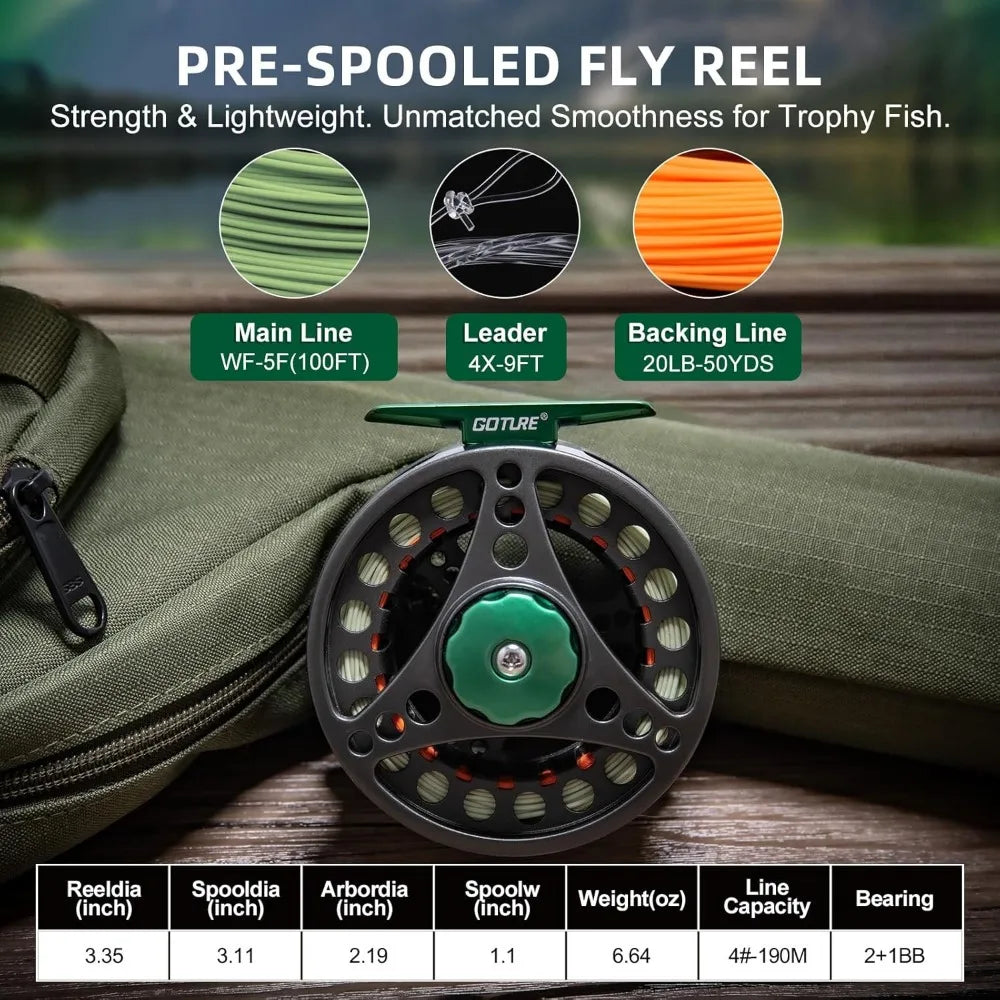 Complete Nine Foot Four Piece Fly Fishing Combo with Rod Reel Line Flies Leader Tippet Forceps Nipper and Starter Kit
