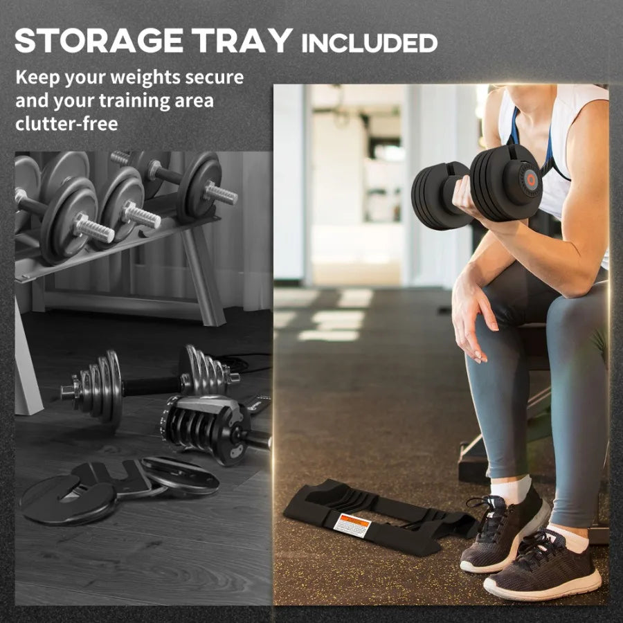 4-Level Adjustable Dumbbells 2 x 22lbs Rubber Weights Exercise Fitness Dumbbell Set with Non-Slip Handles and Tray for Men Wome