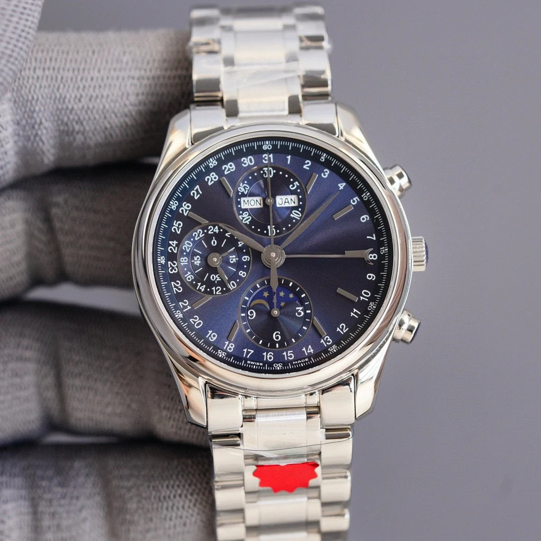 2026 New An Elegant Men's Watch with A Silver Dial and Moon Phase Display Suitable for Various Occasions