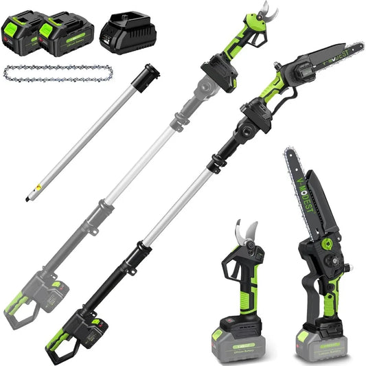 4in1 Cordless Pole Saw Electric Pruning Shears for Tree Trimming and Garden Maintenance 8Inch Blade with 15ft Max Extension Pol