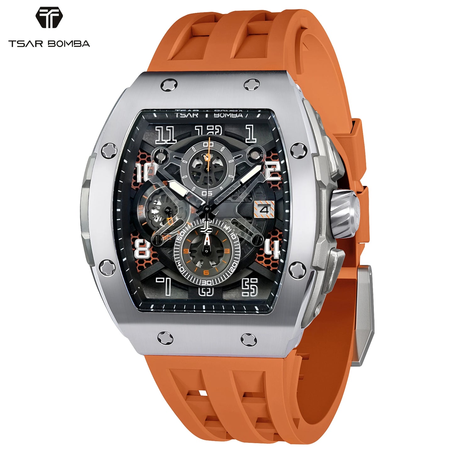 TSAR BOMBA Men’s Quartz Watch, Stainless Steel Case, Japanese Movement, Chronograph Date, Sapphire Crystal, 50M Water Resistant