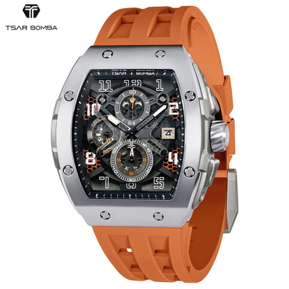 TSAR BOMBA Men’s Quartz Watch, Stainless Steel Case, Japanese Movement, Chronograph Date, Sapphire Crystal, 50M Water Resistant