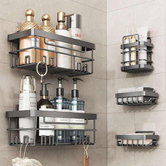 5-Pack Shower Shelves Adhesive Shower Accessories No Drilling Shower Rack Black Storage
