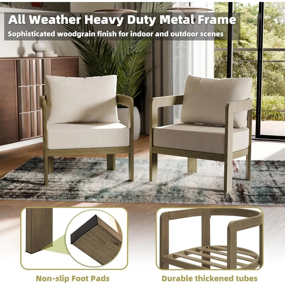 Outdoor Furniture Set, 2Pcs Patio Armchairs, Metal Modern Outside Furniture with 6'' Thick Cushions, Outdoor Conversation