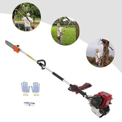 4-Stroke 140F Gas Pole Saw - 1.5m Pole, 12" Chain, 37.7cc 1.2kW, 6500rpm - Garden/Orchard/Farm Tree Trimming Tool