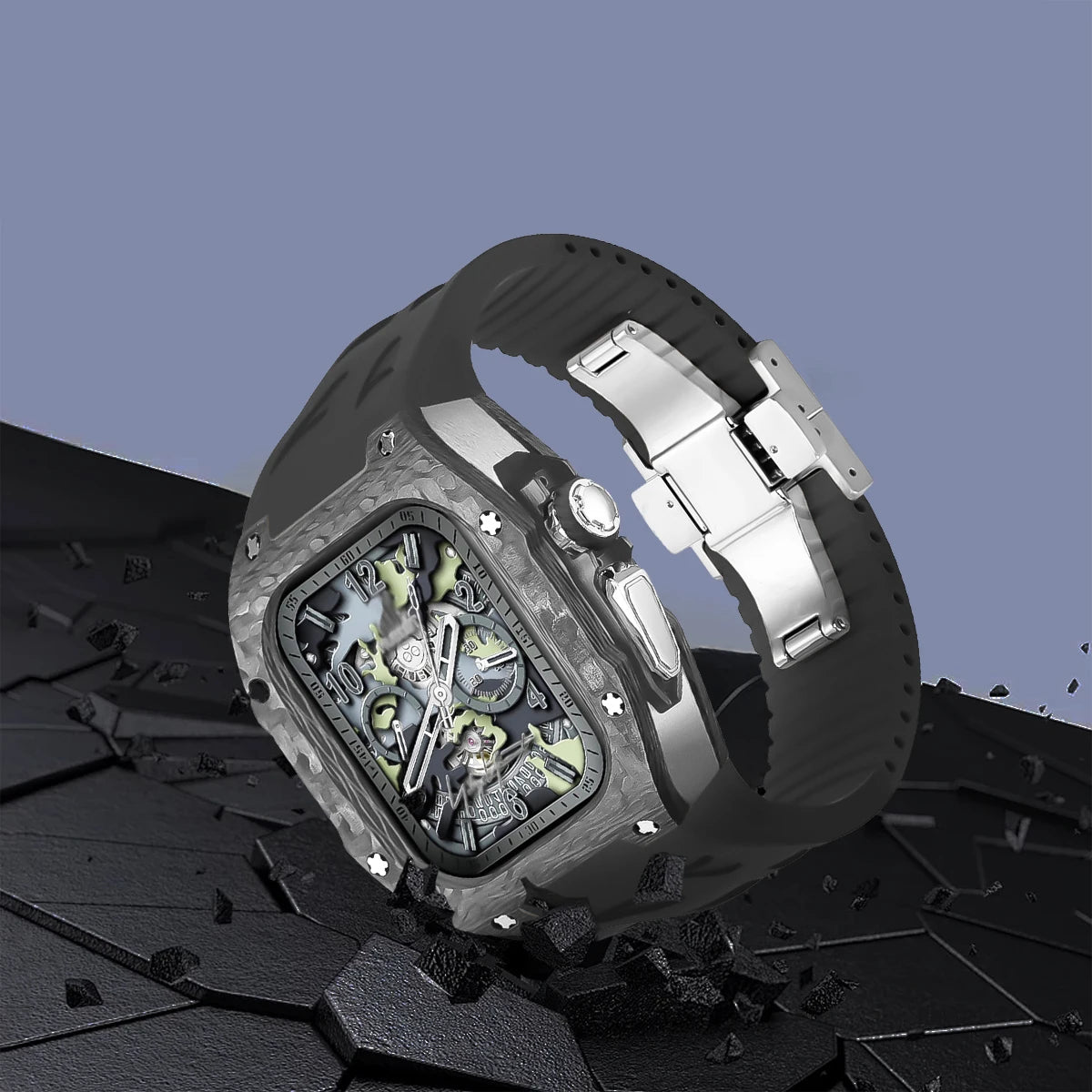 Modification Kit Carbon Fiber Case For Apple Watch Ultra 2 49mm Fluororubber Strap Luxury Mod Kit for iWatch Ultra 49MM