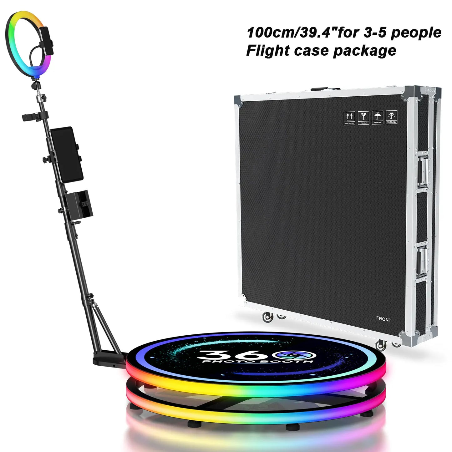360 Photo Booth Machine 60/80/100cm With RGB Ring Light Flight Case Portable360 Spin Camera Booth For Wedding Party Event Rental