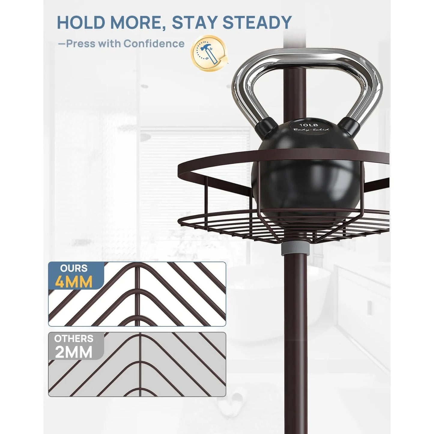 Rustproof Shower Corner Caddy Organizer for Bathroom,Tension Pole with 4 Baskets, for Bathtub Storage Rack,39.2 to 113 Inch