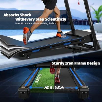 Home Fitness Solution: Quiet Brushless Folding Treadmill with Auto 15 Incline and Handle 400 Lbs Weight Capacity Integrated App