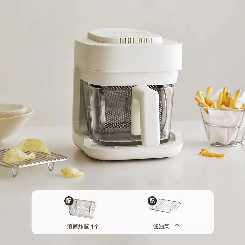 2L household air fryer glass liner multi-functional electric fryer automatic rotary cage frying and no-flip cooking machine