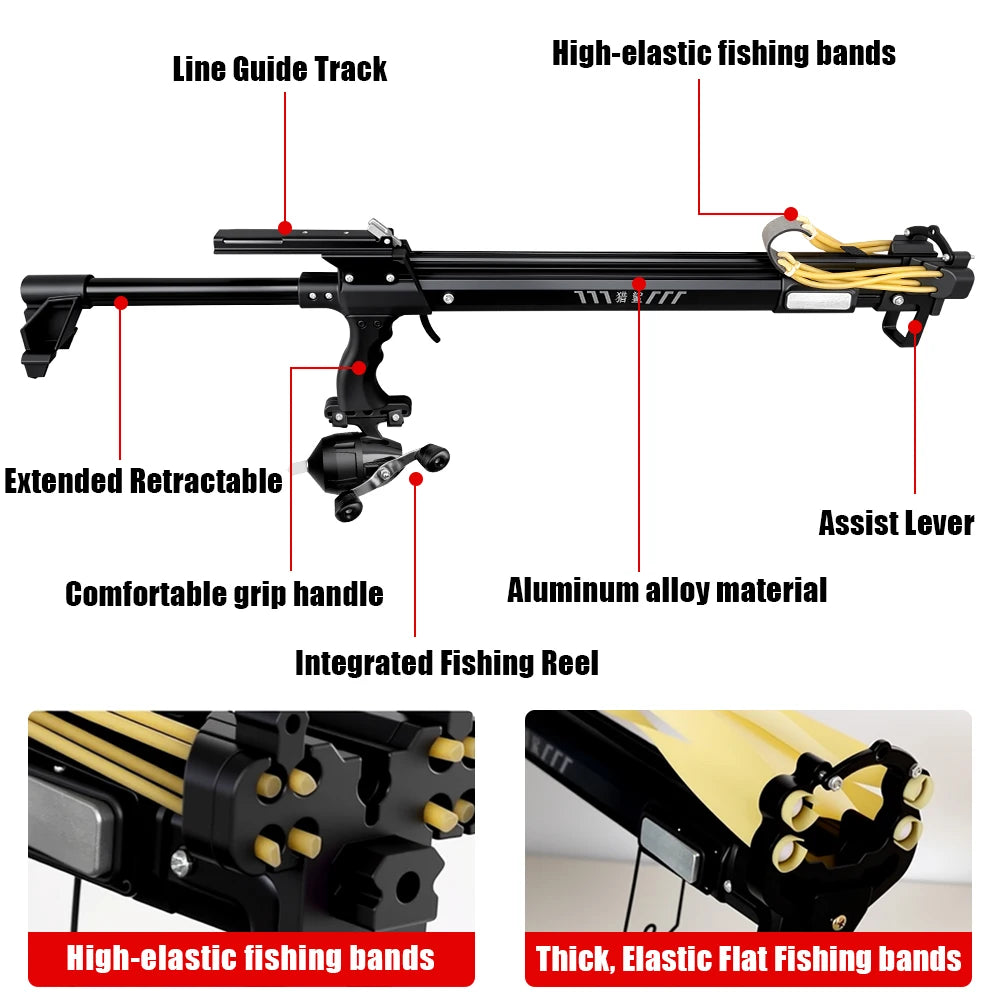 Complete Outdoor Fishing Slingshots Reel Kit with Telescopic Aluminum Rod for Fishing, Adult Professional Slingshot