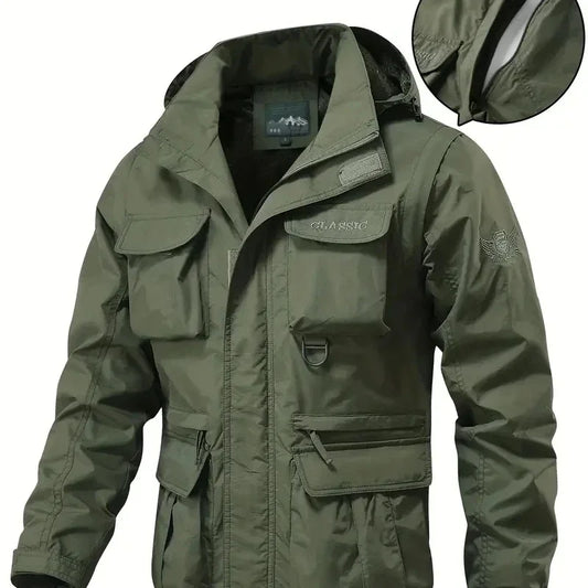Men's Casual Waterproof Multi Bag Cargo Jacket Vest Suitable for Outdoor Activities Detachable Windproof Hooded Jacket  Jacket