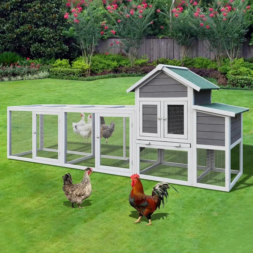 122" large chicken coop with run for 3-5 chickens, duck hen house with nesting box and ramp, rabbit hutch wooden pet cage for ya