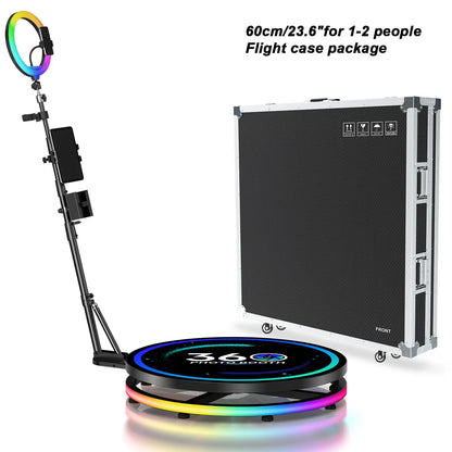 360 Photo Booth Machine 60/80/100cm With RGB Ring Light Flight Case Portable360 Spin Camera Booth For Wedding Party Event Rental