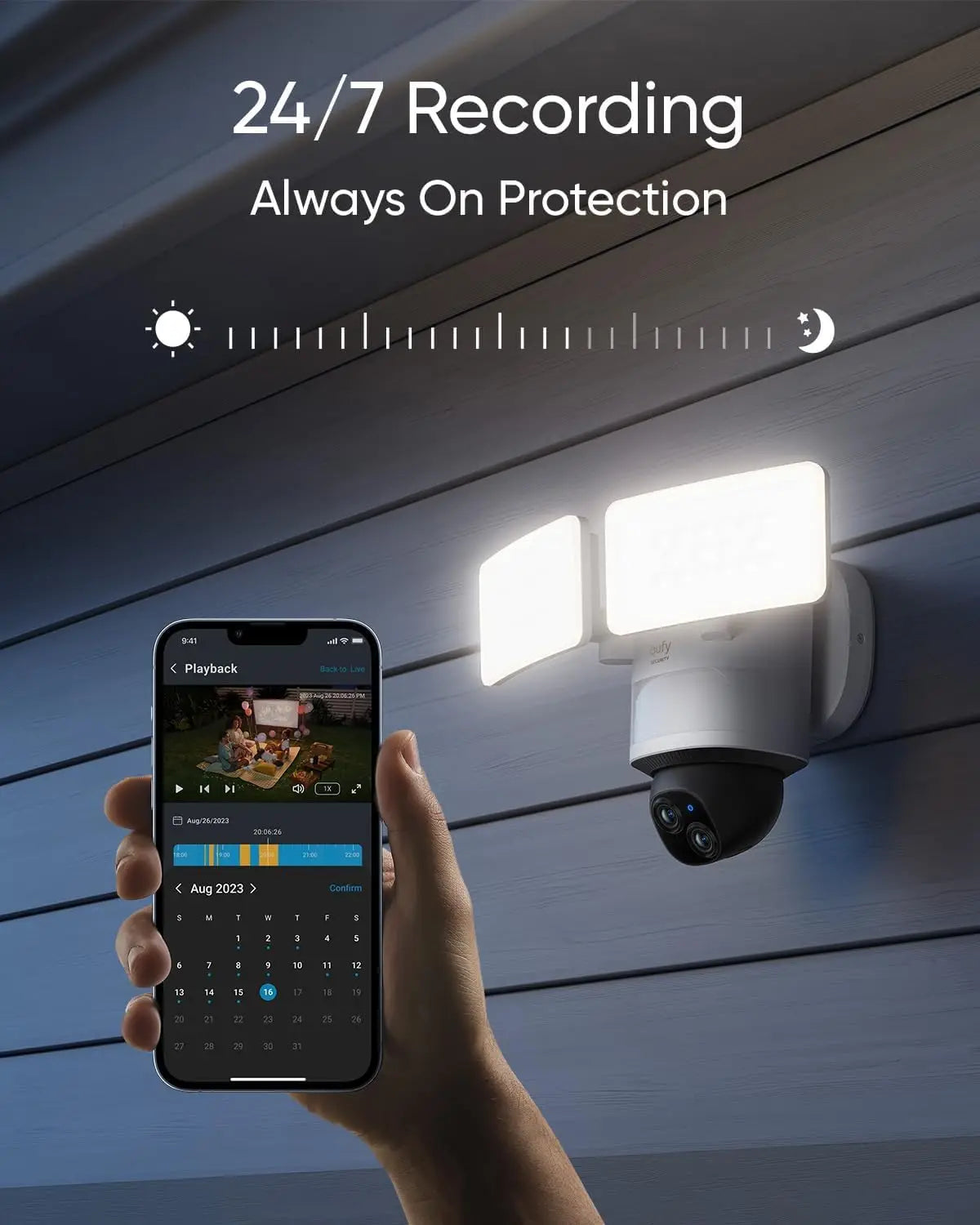 Outdoor Security Camera with 360° PTZ, 24/7 Recording, Motion Detection, Built-In Siren, Dual Cameras, No Monthly Fee