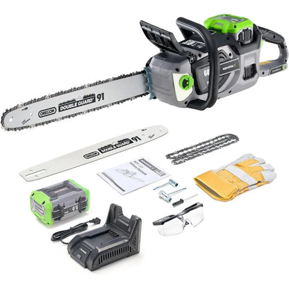 Electric Chainsaw Brushless 60V Cordless Chain Saw with 18 and 16 Bar for Tree Trimming and Wood Cutting Powered by 5.0Ah Batte