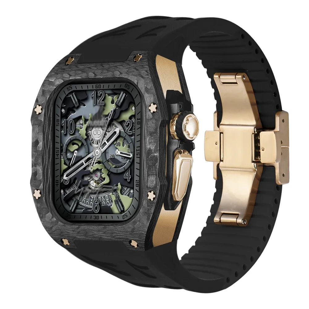 Modification Kit Carbon Fiber Case For Apple Watch Ultra 2 49mm Fluororubber Strap Luxury Mod Kit for iWatch Ultra 49MM