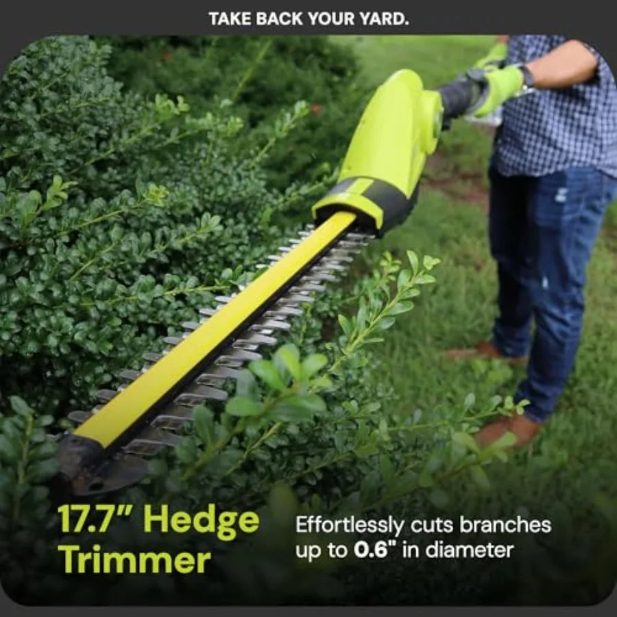 Cordless Lawn Care System Grass and Hedge Trimmer Combo Power Tool Kit with 8 Pole Saw Batteries and Charger - Heavy-Duty Trimm