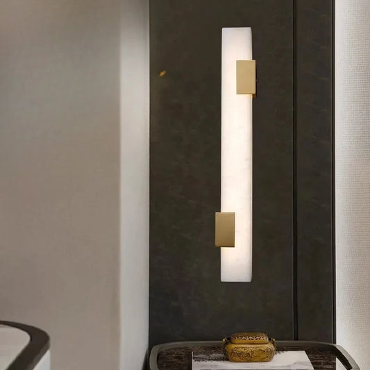 Simple All Copper Long Marble Wall Lamp Aisle Staircase Bedroom Headboard Background  LED Wall Light Fixture Indoor Decor Lustre