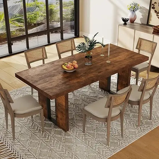 71" Rustic Dining Table for 8, Farmhouse Dinner Table for 6 to 8, Rectangular Kitchen Table with Heavy Duty Legs for Dining Room