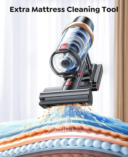 Upgraded Cordless Vacuum Cleaner 650W 55KPA 70Mins, Self-Standing with Mattress Tool for Pet Hair Floors Carpets