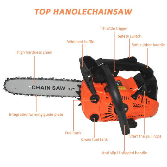 26CC 2-Cycle 12 Inch Petrol Handheld Cordless Chain Saw Top Handle Gas Powered Chainsaw