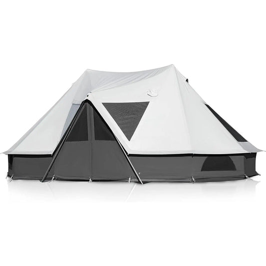 YC-Canvas Bell Yurt Tents, 4 Seasons Large Waterproof & Windproof Luxury Glamping Tent w/Stove Jack for Family Outdoor Camping,