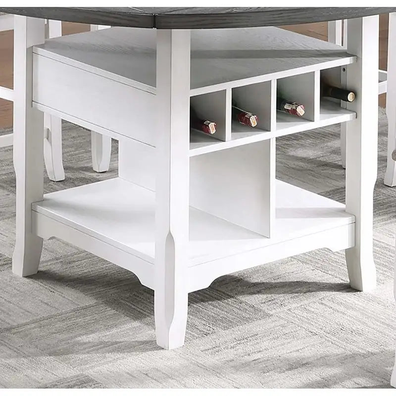 Classic 7-Piece Counter Height Dining Set with Antique White and Gray Table, Lazy Susan, Built-in Leaf, and 6 High Chairs for