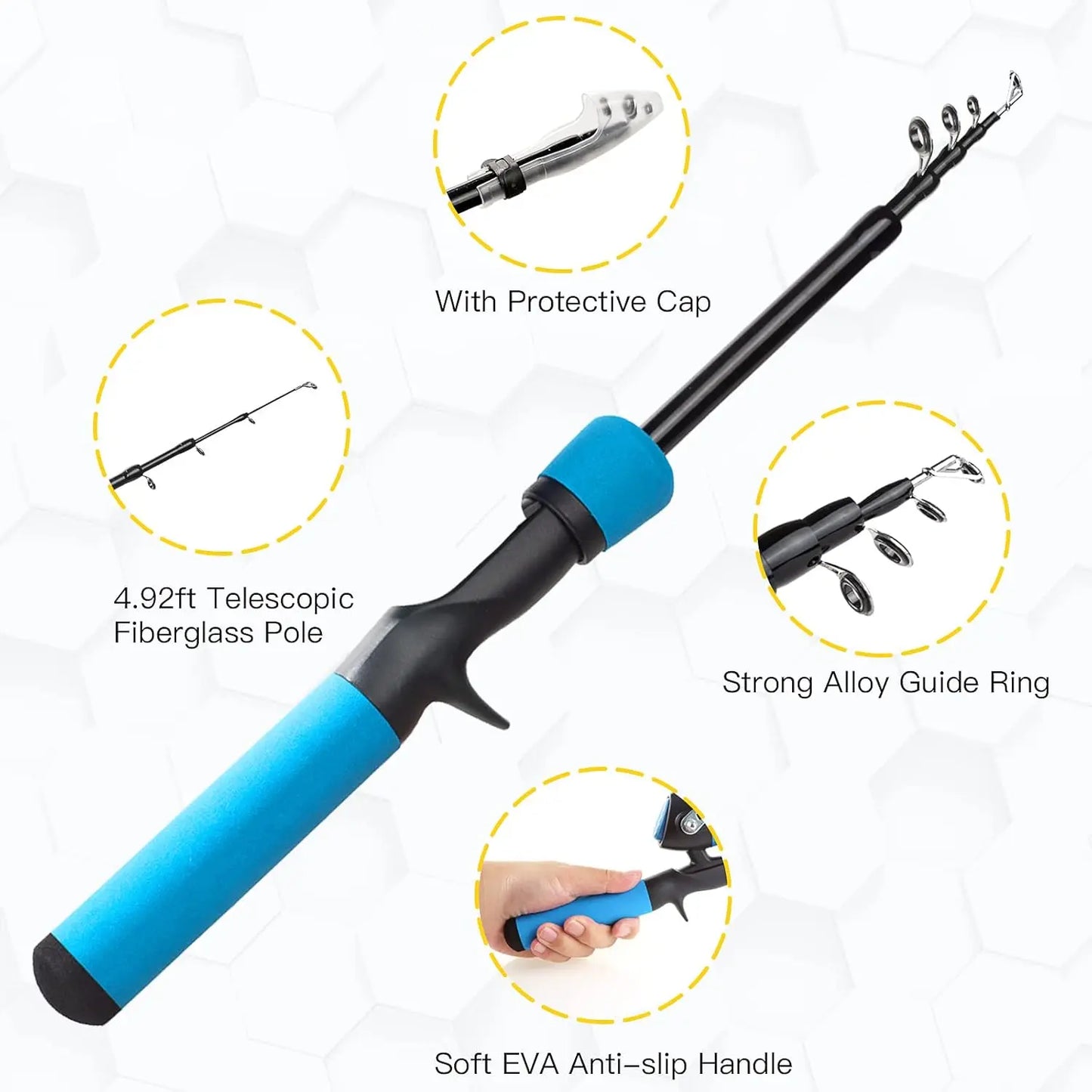 59'' Telescopic Fishing Rod and Reel Combo with Tackle Box, Carrier Bag for Beginners