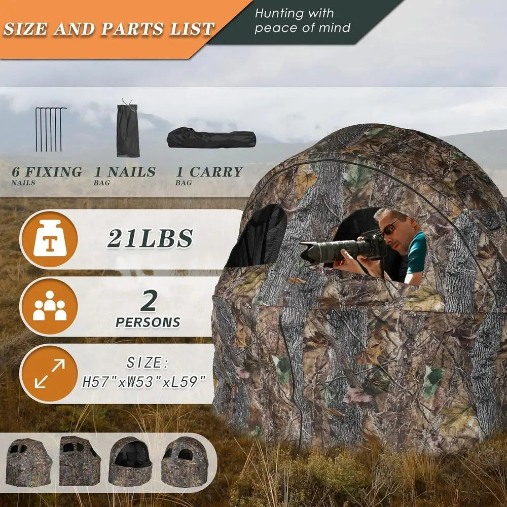 Portable Camouflage Chair Tent for One Person with Carry Bag - Half-Person See-Through Hunting Blind