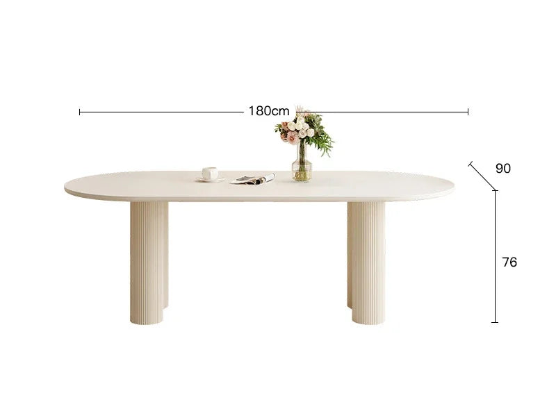 Nordic Minimalist Cream White Oval Sintered Stone Dining Table Set 6 Chairs Marble Restaurant Table Chair Dining Room Furniture