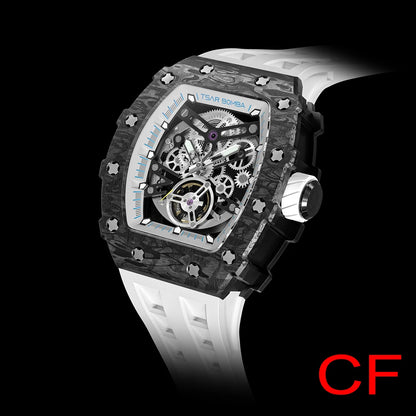 TSAR BOMBA Mens Automatic Watch Diamond Mechanical Wristwatch Waterproof Carbon Fiber Clock Fashion Skeleton Watch for Men