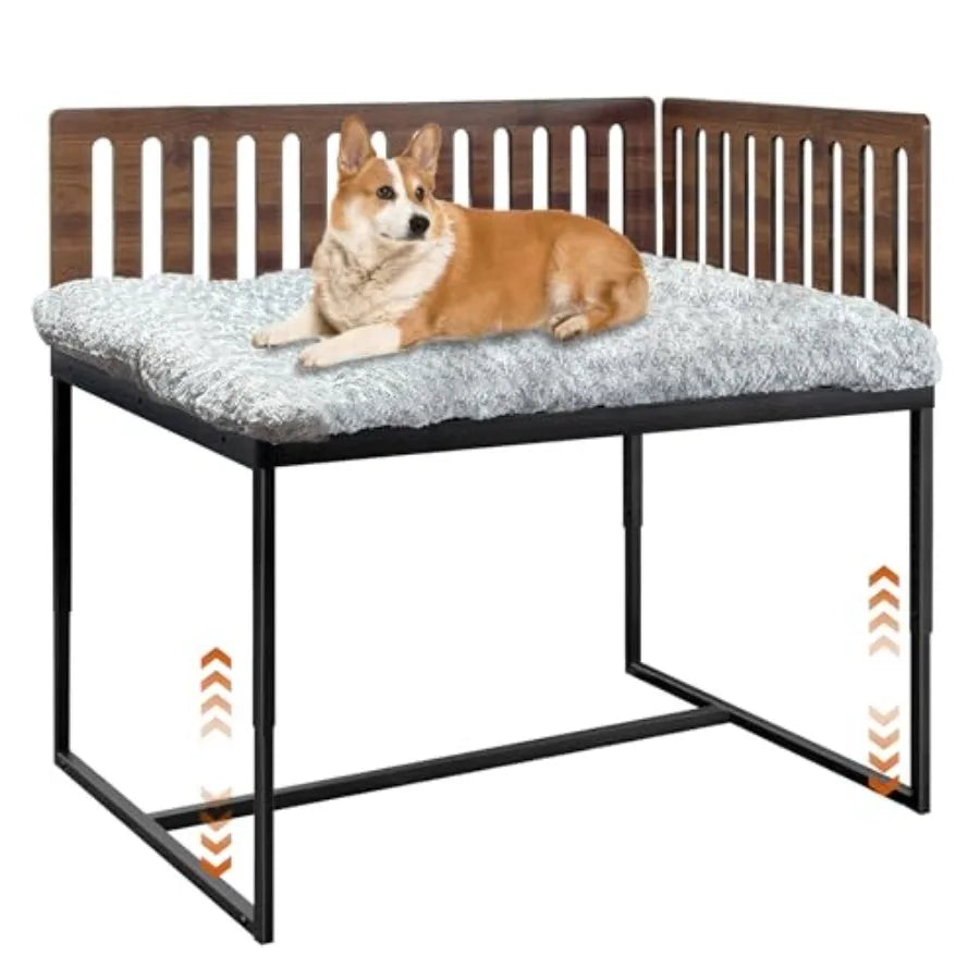 Large 40''x28'' Metal Dog Bed Frame with Cushion 2 Panel Adjustable Height Dog Bunk Beds Gray