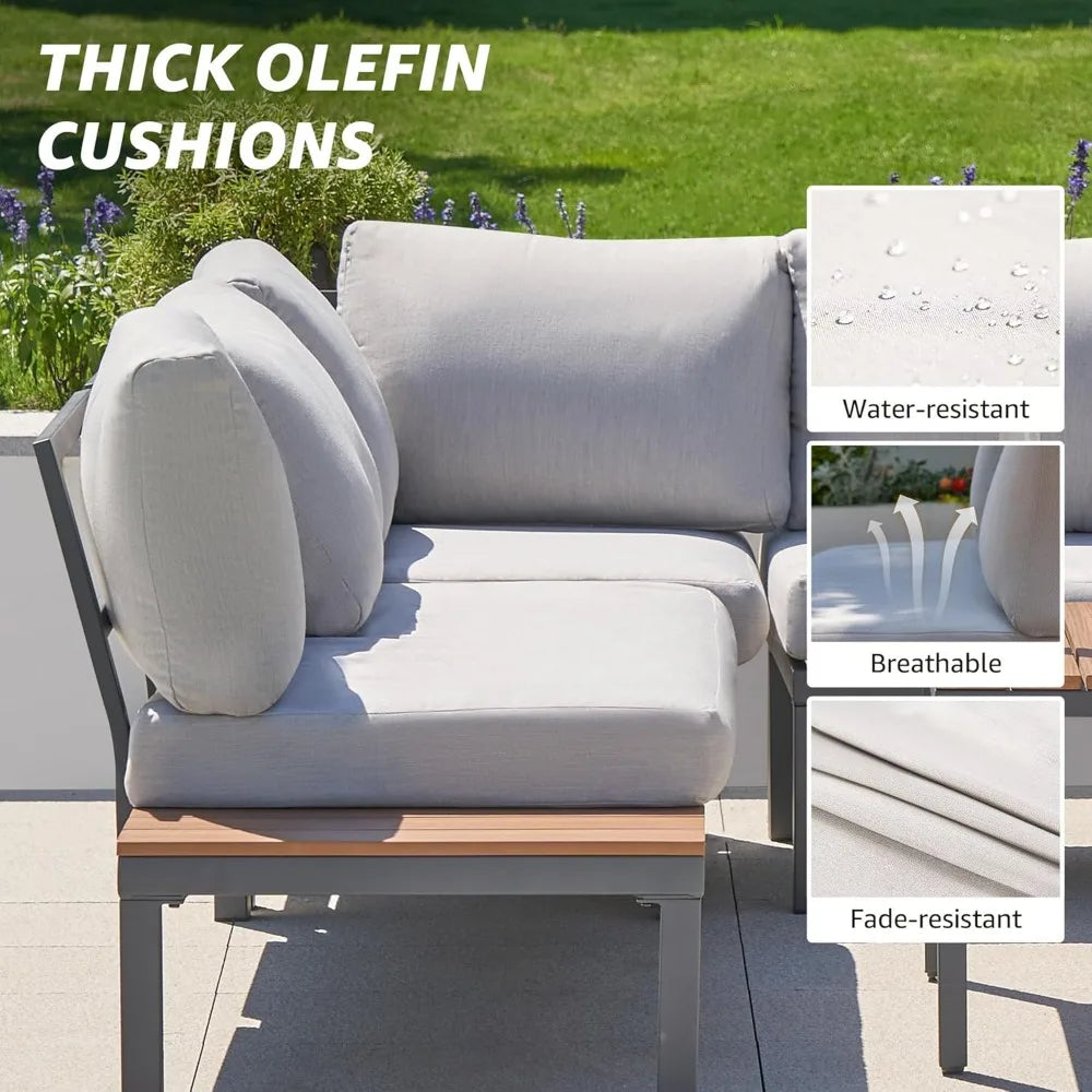 Patio Furniture Sets, L Shape Patio Sectional Metal Outdoor Sectional Corner Sofa Outdoor Couch with Detachable  Backrest