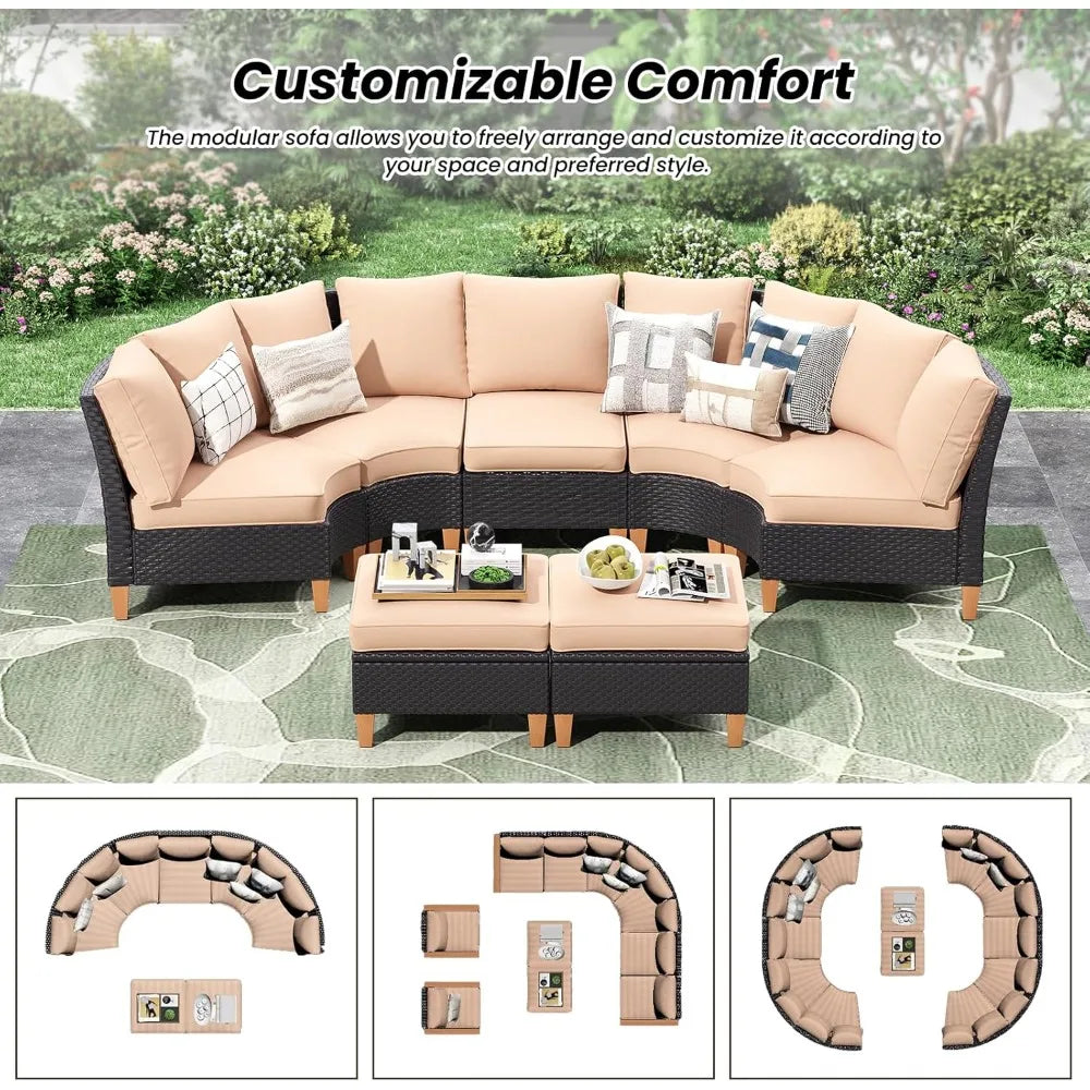 Small Patio Furniture Set of 2, Patio Sectional Furniture Set with Cushions, Outdoor Wicker Chairs Armless Sofa