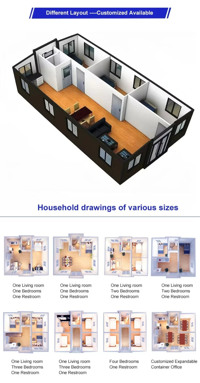 20ft Expandable Container Prefabricated House 3 Bedroom Luxury Container House Complete with Multiple Container Room Customized