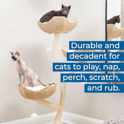 Large Modern Indoor Cat Tree with 3 Faux Fur Beds Scratching Posts and Toys for Cats 23-Inch Width x 23-Inch Depth x 52-Inch He
