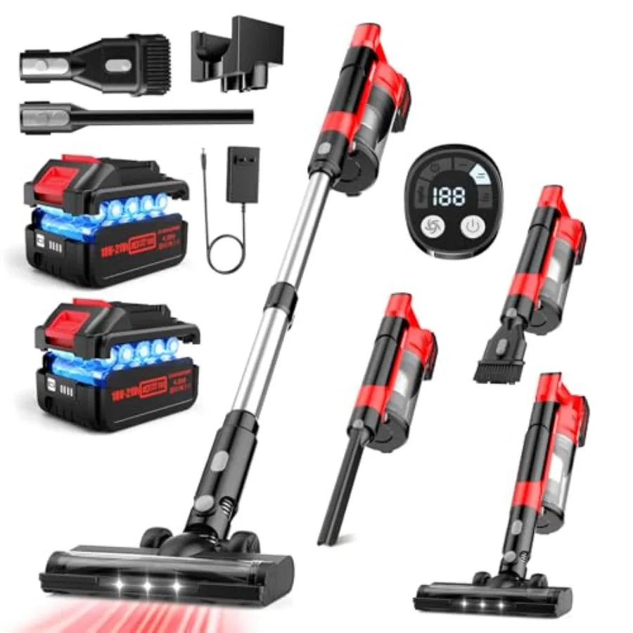 700W Cordless Vacuum Cleaner 2×4000mAh Brushless for Home 6 in 1 Lightweight Stick Vacuum 60kPa 3 Suction Modes Portable Handhe