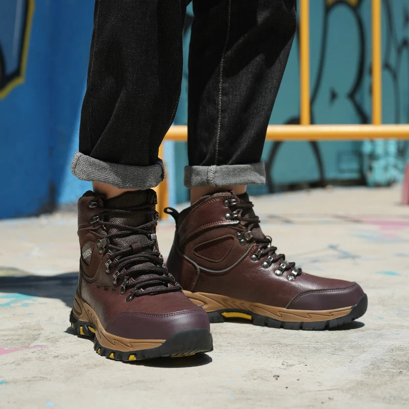 Waterproof Leather Indestructible Men Work Safety Boots Outdoor Military Boots Anti-smash Anti-puncture Industrial Shoes Male