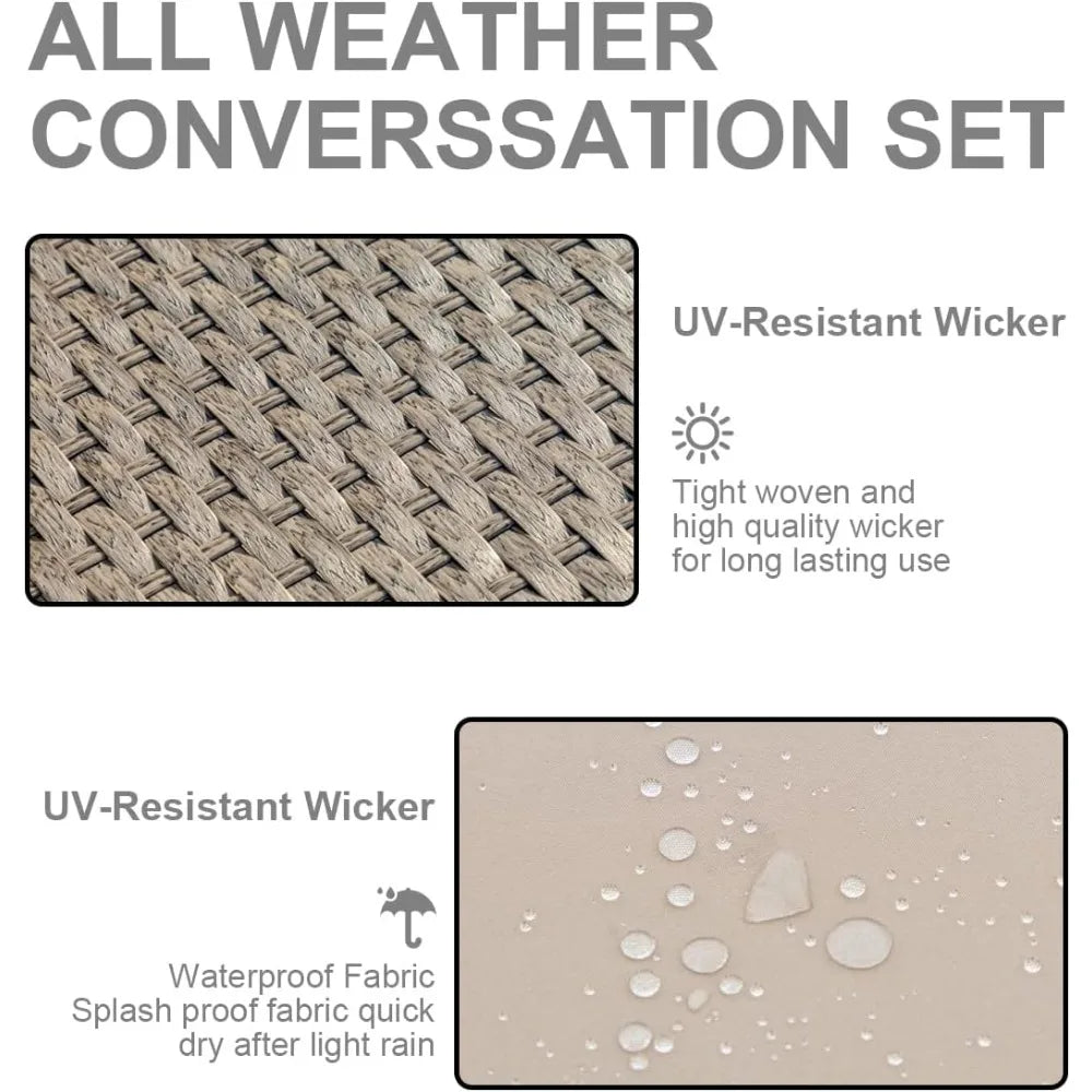 5-Piece Patio Furniture Set – All-Weather Outdoor Sectional Sofa w/Water-Resistant Grey Cushions – Conversation Set