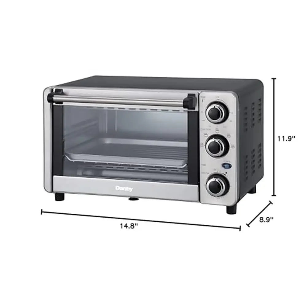 Toaster Oven Stainless Steel 4 Slice 0.4 cu ft/12L Toast Bake Broil Keep Warm 1100W Powerful Heating Mechanical Control Knobs