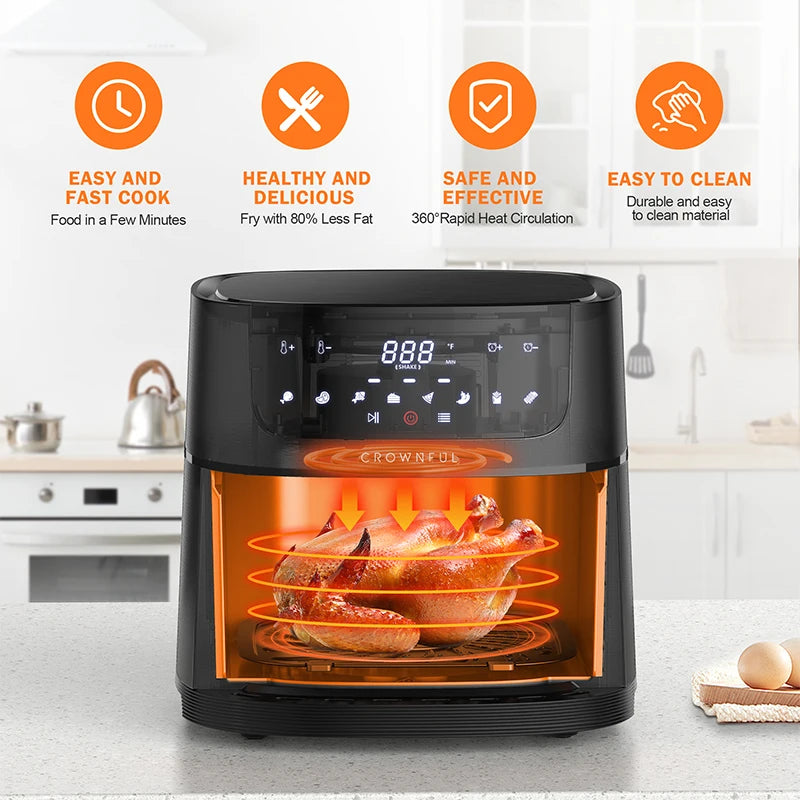 CROWNFUL Air Fryer 7L Touch-screen Display Air Fryer Oven with 8 Cooking Programs Oilless Electric Cooker and Nonstick Basket