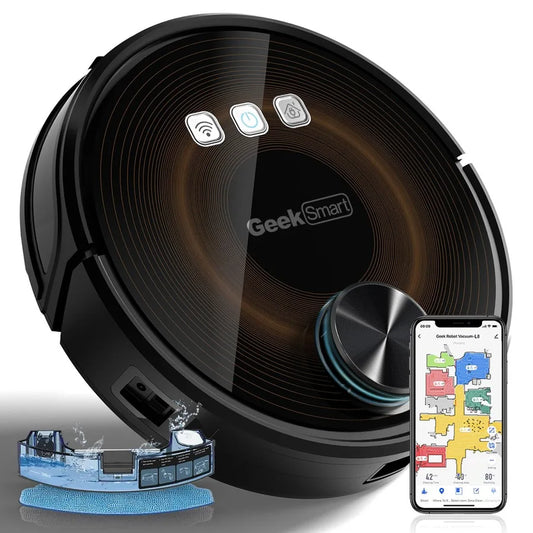Geek Smart L8 Robot Vacuum Cleaner and Mop with LDS Navigation Wi-Fi Connected App Selective Room Cleaning MAX 2700 PA Suction