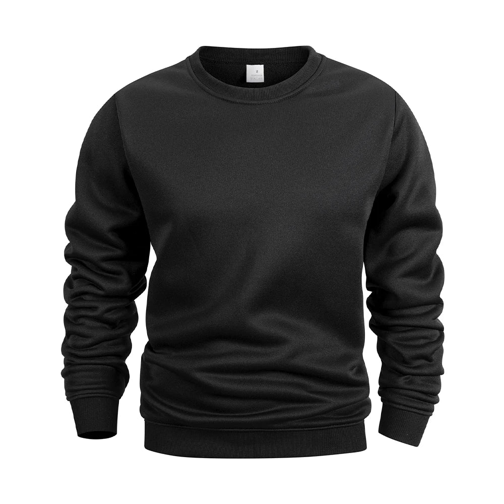 Men's Crew Neck Hoodies Autumn Winter Fleece Warm Casual Loose Pullover Solid Color Round Neck Sport Long Sleeved Sweatshirt