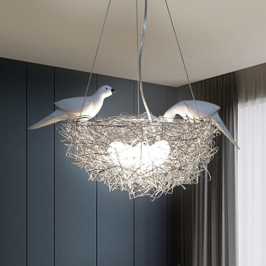 Modern Bird Nest Chandelier LED Ceiling Light 25W 4000K Aluminum Silver for Living Room Dining Room Bedroom Lighting